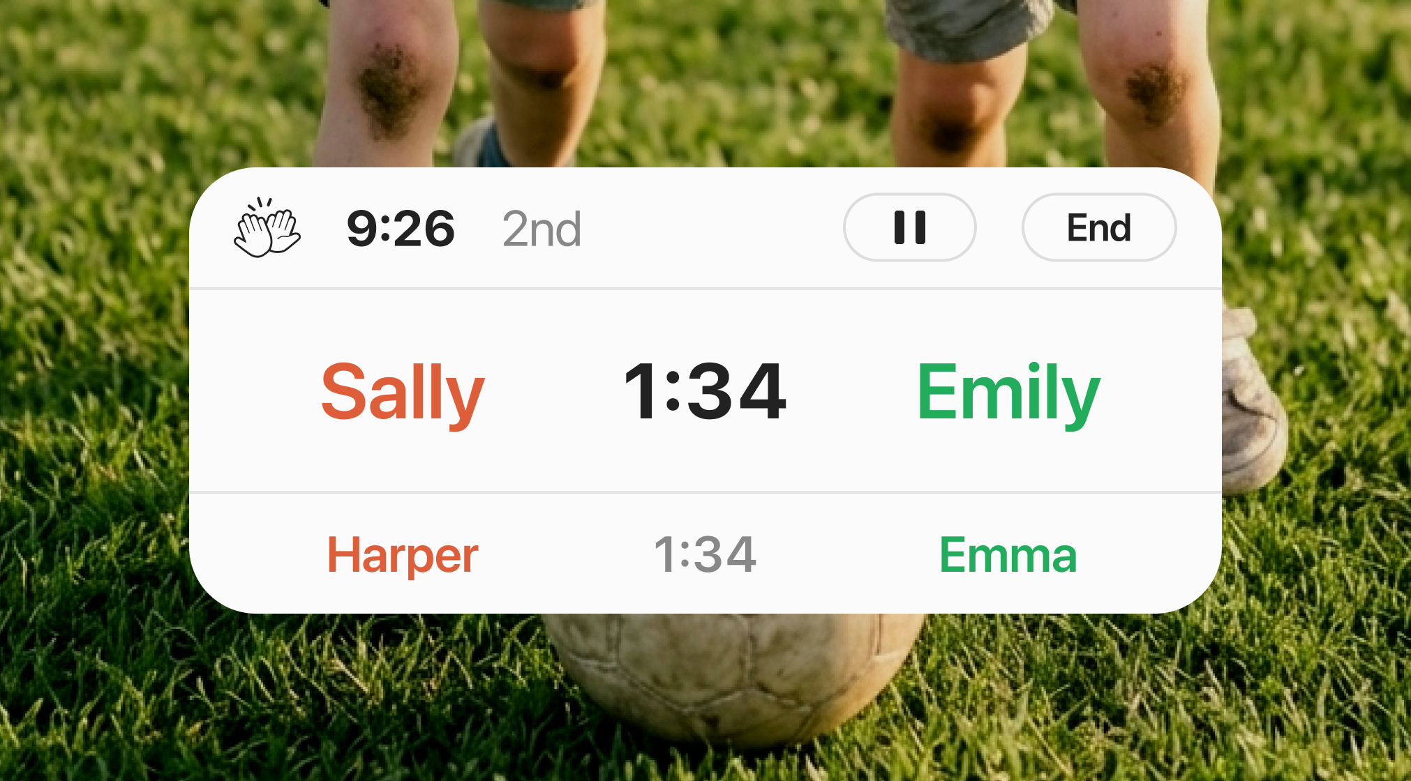 FairSub's Live Activity showing the match clock and next substitution on a phone lock screen.